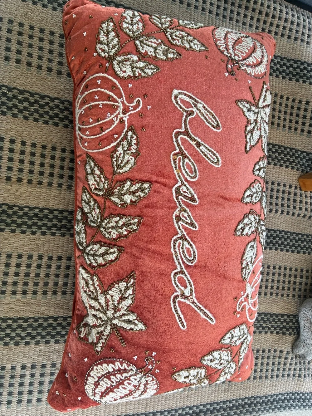 Holiday Welcome Embroidered Rust Accent Pillow